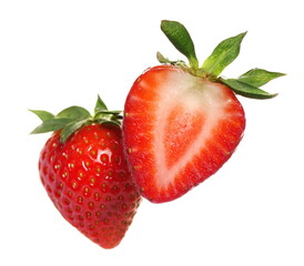 Wall Mural - Fresh strawberry half isolated on white  