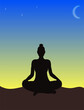 © Roksolana - A silhouette of a woman sitting in the lotus position, meditating against sunrise sky. Flat vector illustration