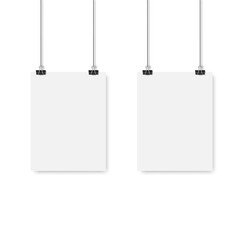 Wall Mural - Blank poster hanging on a binder clips. Vector