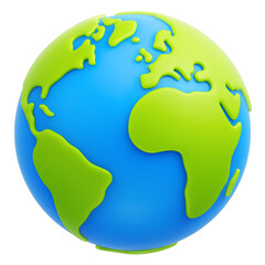 Cartoon planet Earth 3d vector icon on white background. Earth day or environment conservation concept. Save green planet concept