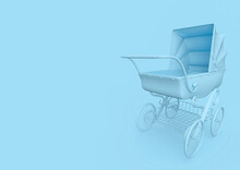 Victorian Pram In Minimalism Concept On Pastel Background Front Side View With Copy Space