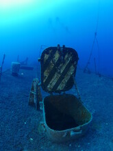 Scuba Divers Exploring Shipwreck Scenery Underwater Ship Wreck Deep Blue Water Ocean Scenery Of Metal Underwater