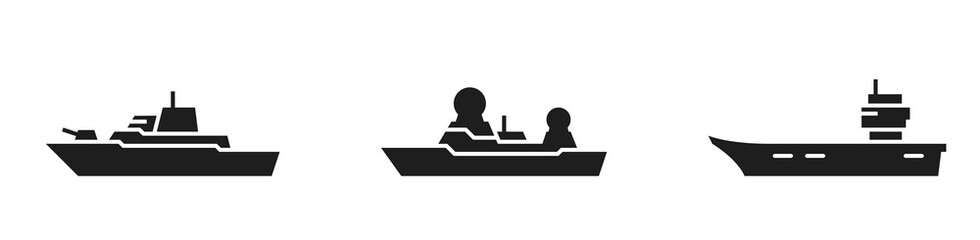Wall Mural - warship icon set. army vessel symbols. vector image for military concepts and web design
