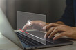 Businessman hands using laptop for streaming online, watching video on internet.