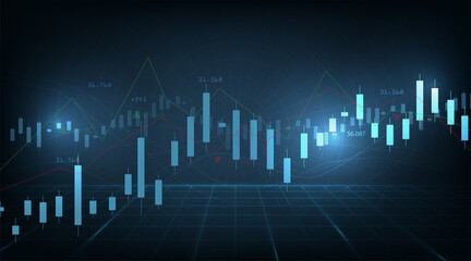 Aufkleber - Trading infographic concept background.Business chart with  rising and uptrend line graph.trading concept on blue background.Vector illustration.