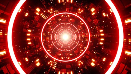 Flickering Circle Light Red Sci Fi Tunnel