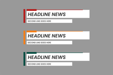Wall Mural - Set of lower third vector design background texture banner template with  shape strip color. Modern flat broadcast news lower for TV Bars, Sport, Entertainment, Screen, Show, Display