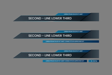 Wall Mural - Set of futuristic tech lower third vector design background texture banner template with black and blue shape strip color. Modern flat broadcast news lower for TV Bars, Sport, Streaming