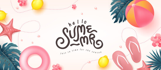 Wall Mural - colorful summer beach vibes background layout banner design and summer calligraphy