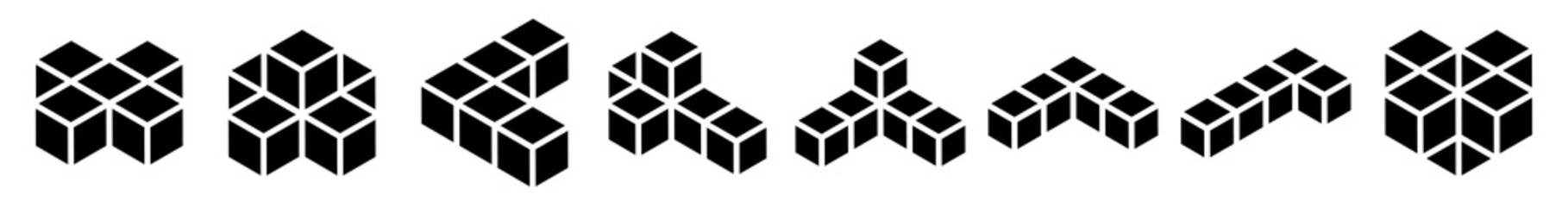 Fototapete - 3d Cube icon, symbol illustration. Building, cargo icon. Squares cubic, cubism graphic