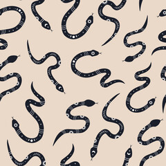 Wall Mural - seamless pattern with boho magic snake. mystical symbol in a trendy minimalist style. esoteric vecto
