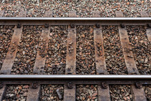 Railway Sleepers And Tracks Close Up