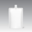 © realstockvector - Pouch bag mockup with spout cap. Vector illustration. Front view. Can be use for template your design, presentation, promo, ad. EPS10.