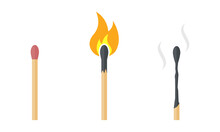 Set With Matches. Matches With Fire On White Background. Vector 10 Eps.