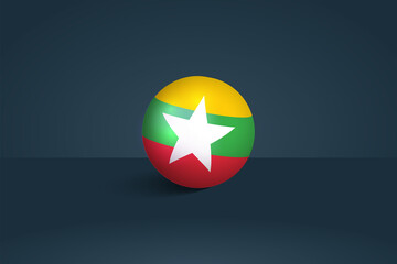 Wall Mural - Myanmar round flag 3D render vector buttons shape, Myanmar circle flag vector