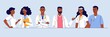Medicine team concept with different black doctors in hospital.