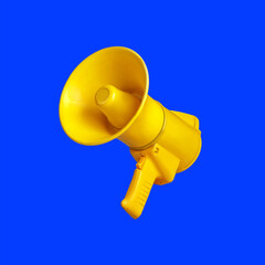 Wall Mural - a yellow megaphone on a blue background. Alarm Alert