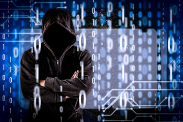 hacker at work with graphic