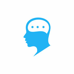 Human head with bubble chat speech, chat icon. Brainstorm design concept.