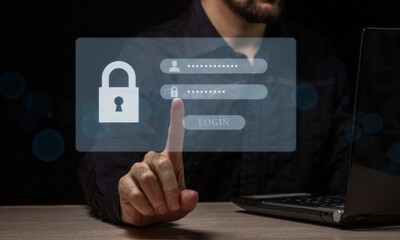 Wall Mural - the concept of cybersecurity of personal data on the internet. secure access to user's personal info