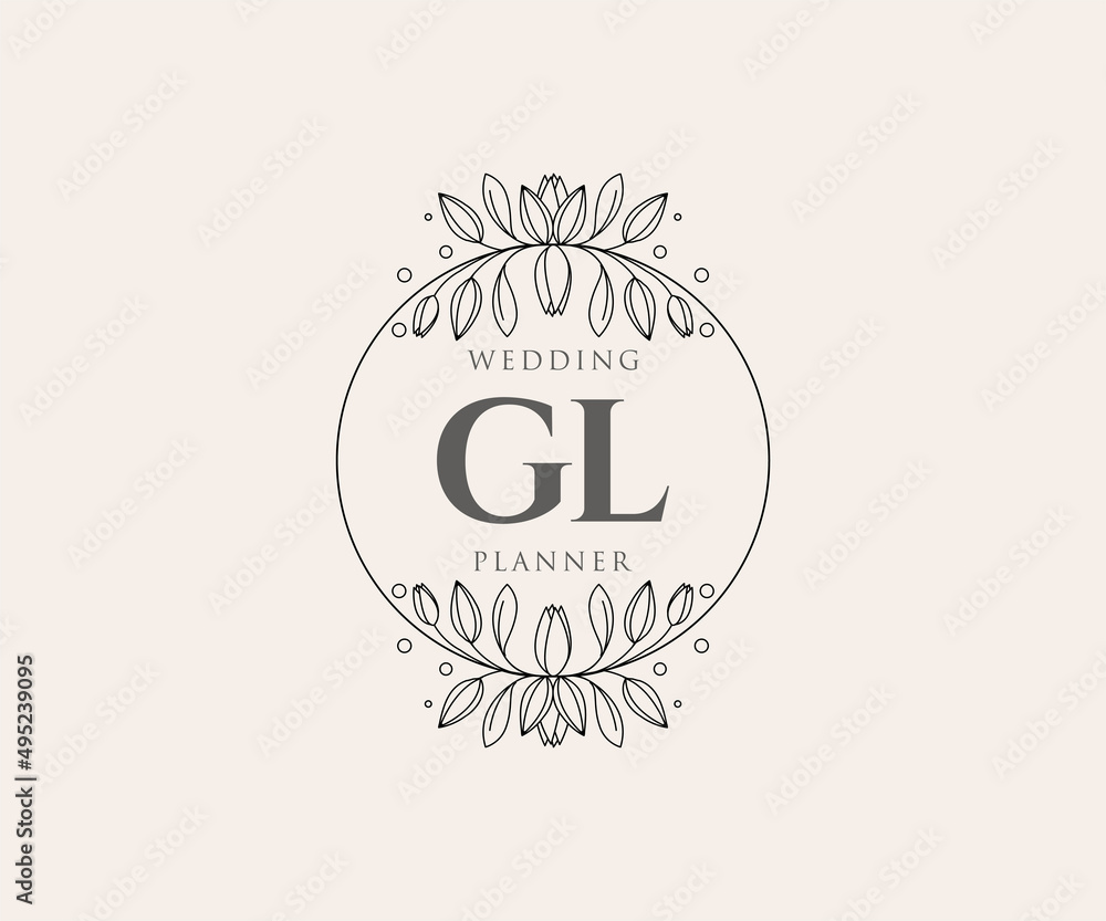 Gl Initals GL Initials letter Wedding monogram logos collection, hand drawn modern ...