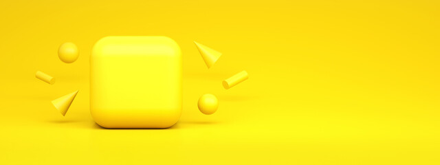 Blank app icon over yellow background, mockup template,3d rendering.