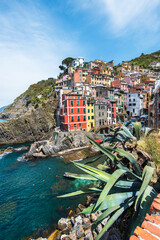 Wall Mural - amazing cityscape with colored houses in riomaggiore, cinque terre, italy. amazing places. a popular