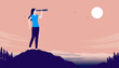 Ambitious woman on the lookout - Female person with binocular looking for opportunities in casual clothing. Flat design vector illustration