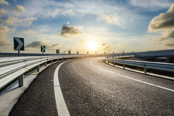 Wall Mural - Asphalt highway and beautiful sky cloud landscape at sunset. Road and sky cloud background.