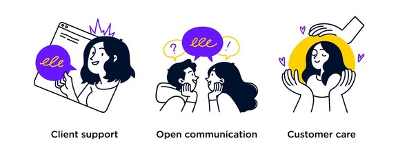 Customer loyalty program - abstract business concept illustrations. Client support, opent communication, customer care. Visual stories collection