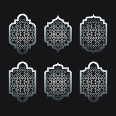 Arabic window set. Islamic frame with pattern background.