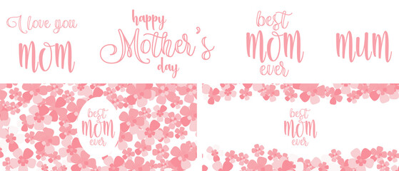 Happy Mothers day graphic set with patterns and lettering elements. Best mum ever layout for blog or website headline