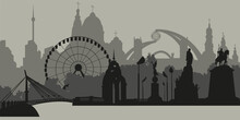 Black And White Silhouettes Of The Sights Of Kharkiv Ukraine