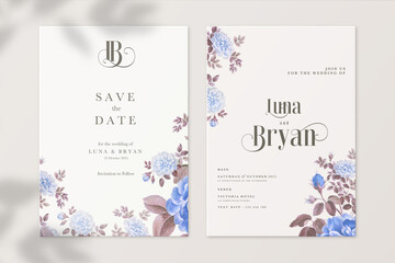 Wall Mural - Vintage Wedding Invitation and Save the Date with Blue Rose