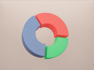 3D Pie chart icon on isolated background. colorful geometry math graph. Ratio and Proportion Reading Chart. stats, piece, 3D rendering Colorful Wheel.

