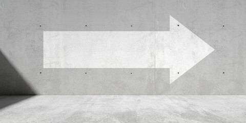Wall Mural - concrete wall with arrow from left to right, direction, challenge or decision business concept