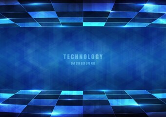 Wall Mural - Abstract tech square of blue geometric pattern artwork energy.