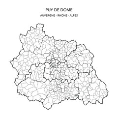 Wall Mural - Map of the Geopolitical Subdivisions of The Département Du Puy De Dôme Including Arrondissements, Cantons and Municipalities as of 2022 - Auvergne Rhône Alpes - France