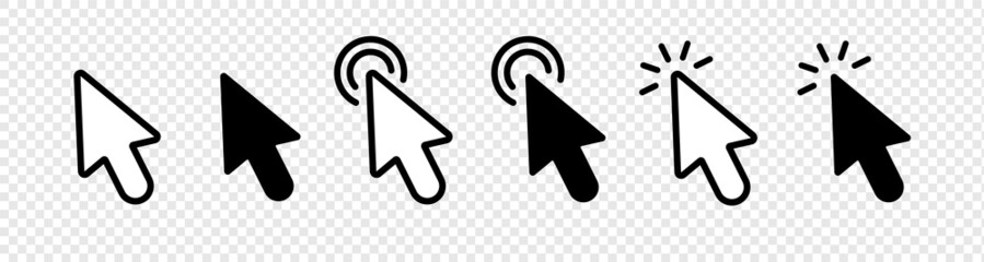 Fototapete - Pinter cursor computer mouse click icon set. Clicking and pointing cursor. Mouse pointer set. Arrow cursor. Pointer cursor line icons. Click cursor. Vector illustration.
