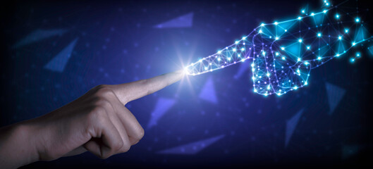 Wall Mural - digital transformation and new era of innovation concept. hand touching modern interface change tech