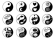set of isolated black and white yin yang symbol on a white background