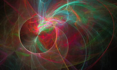 Poster - abstract colorful fractal in blue and red color on black background. circle design element