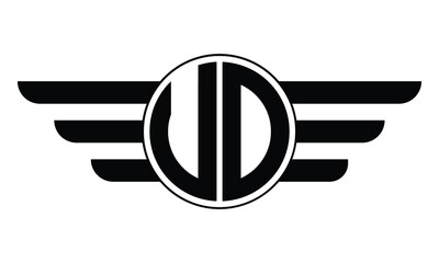 UO two letter monogram type circle letter logo with wings vector logo design template.