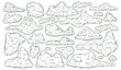Sketch clouds, hand drawn sky cloudscape, cartoon cloud. Doodle outline sketching clouds vector illustration set. Cartoon retro outline clouds