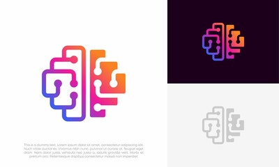 brain tech logo vector icon design illustration	