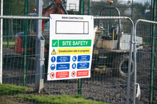 Construction Site Health And Safety Message Rules Sign Board Signage On Fence Boundary