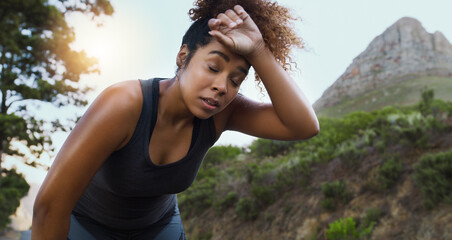 Sticker - The path to a healthier lifestyle doesnt come without challenges. Shot of a sporty young woman taking a break while exercising outdoors.