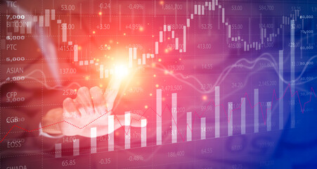 Wall Mural - Market graph of business and trade losses during the war, Business losses on the stock market chart concept, Business use pen touch line market chart and Red arrows fall to the ground, indicating