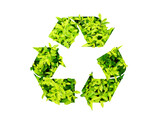 Fototapeta  - Green leaves forming recycle symbol on white with clipping path, reuse eco friendly recyclable product concept, abstract 3D rendering illustration sustainable economy business to reduce waste         