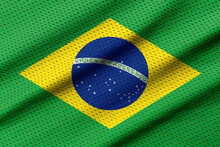 Brasil Flag On Texture Sports. Horizontal Sport Theme Poster, Greeting Cards, Headers, Website And App. Background For Patriotic And National Design